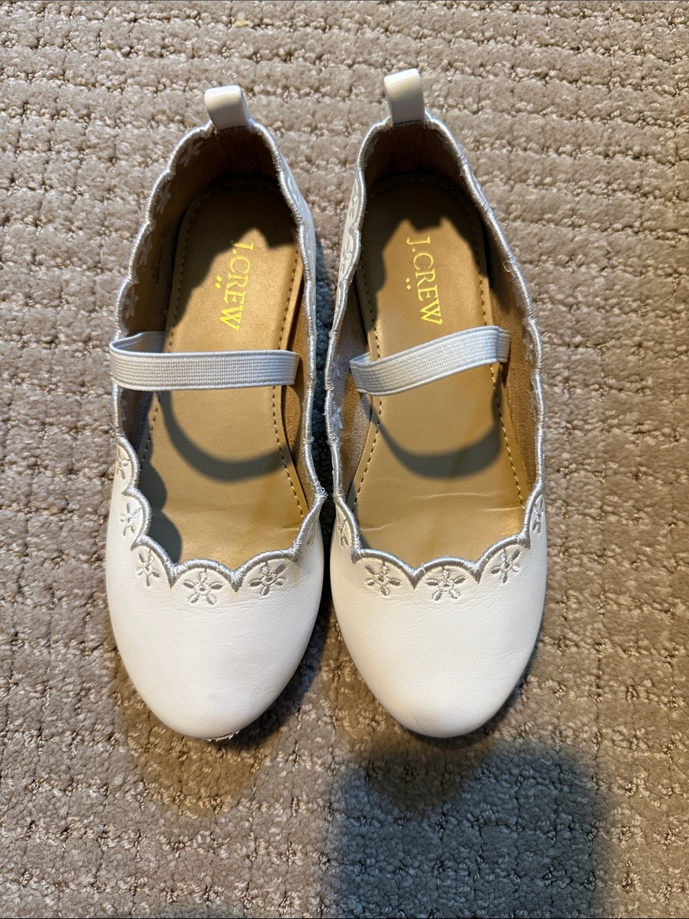 J. Crew White Scallop-Trim Floral Ballet Flats